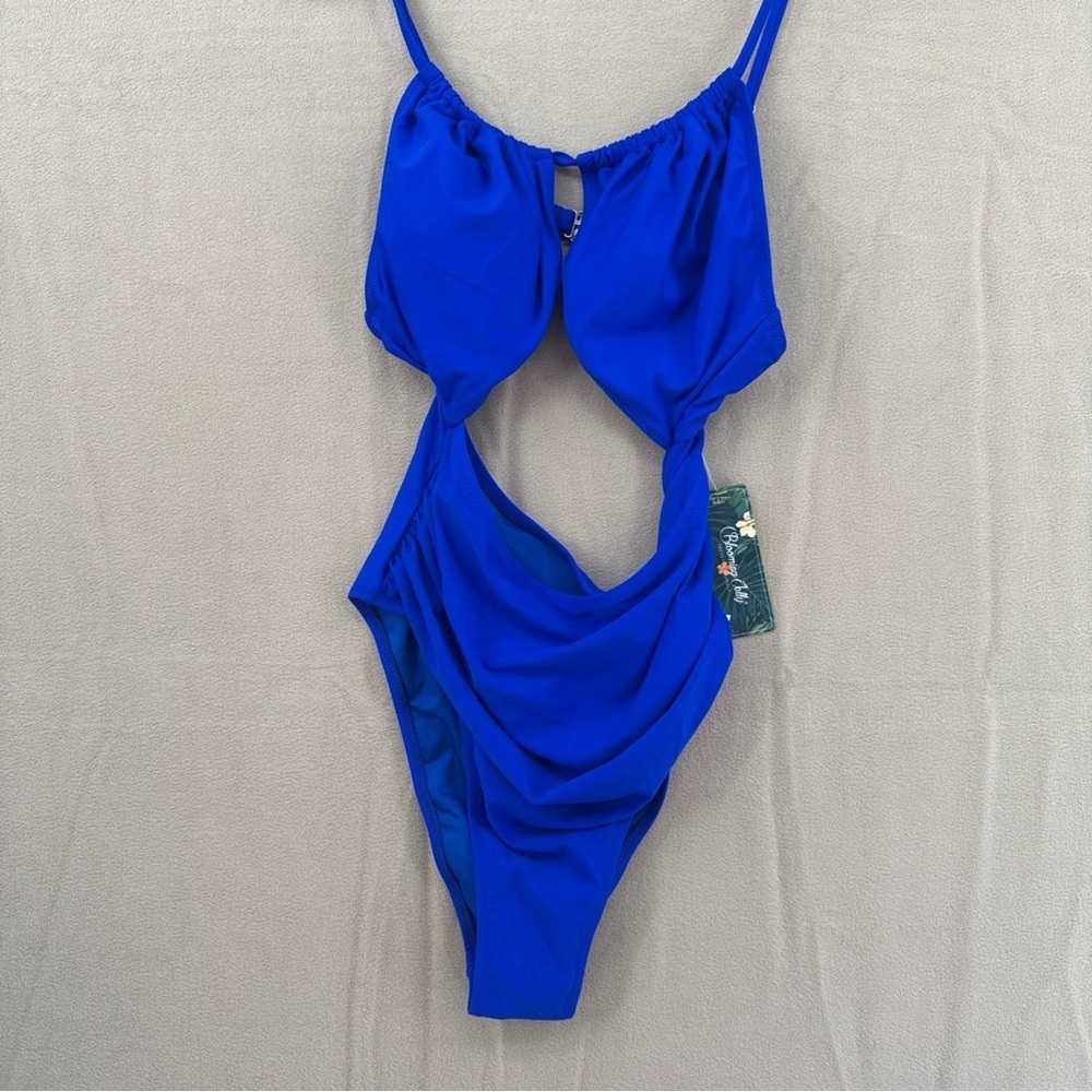 Blooming Jelly Swimsuit Womens L Blue Cutout One Piece Monokini Lined Strappy